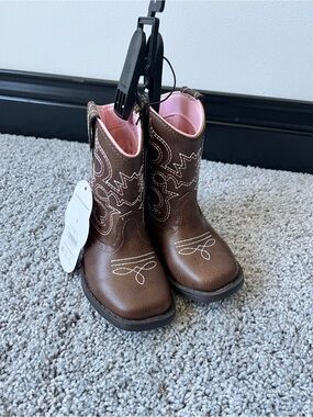 NWT Brown Cowboy Boots with Pink Lining - Girls size 7